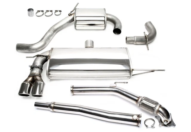 Set aggiornamento impianto di scarico 2x80 mm rotondo bordato + downpipe per VW Golf V VI