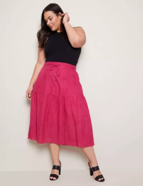 AUTOGRAPH - Plus Size - Womens Skirts - Midi - Summer - Pink - Cotton - Clothes