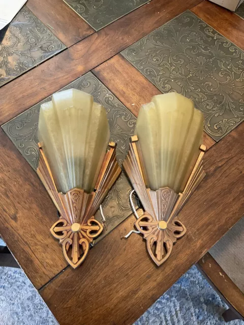 1930’s Virden Slip Shade ART DECO wall Sconces, Re-wired