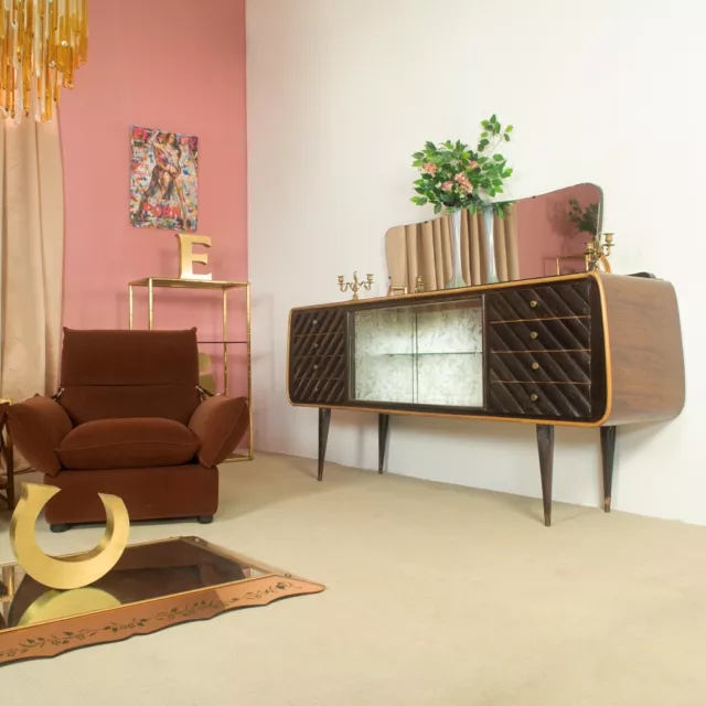 Mobile credenza sideboard legno scuro vetro design anni '50 vintage modernariato