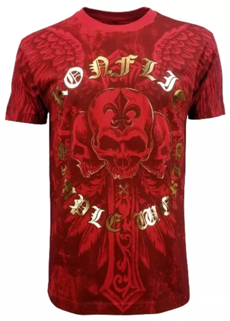 Konflic [Triple Skull] T-Shirt Biker Skull Tattoo Harley Los Angeles Ink