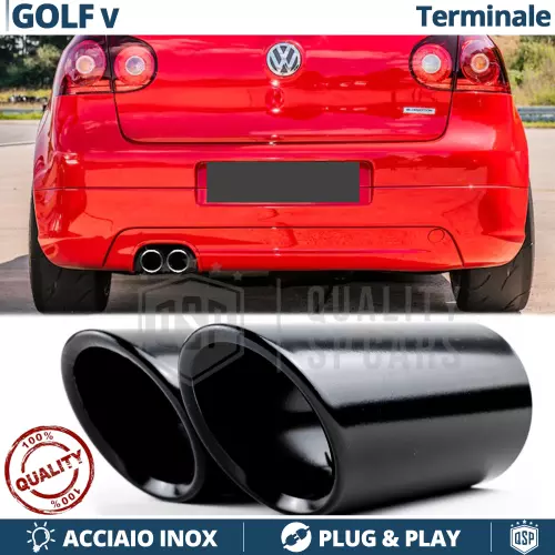 2X TERMINALI di Scarico per VW GOLF 5 in ACCIAIO Inox NERO Clip Plug & Play