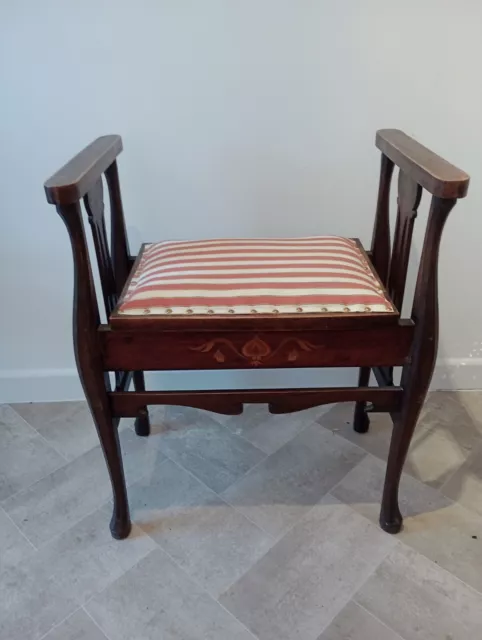 An Edwardian Inlaid Mahogany Piano Stool With Maker's Name