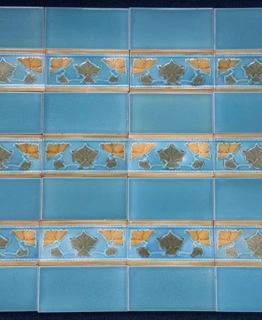 England - Antique Art Nouveau Majolica  49 Border Tiles C1900