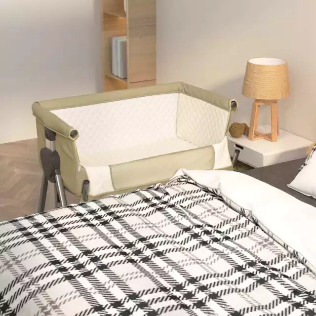 Lit pour b�b� avec matelas Taupe Tissu de lin