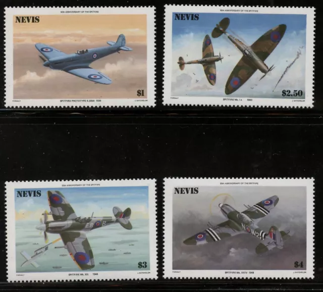 Nevis 460-63, 1966 Spitfire Aircraft, Mnh (Nev153)