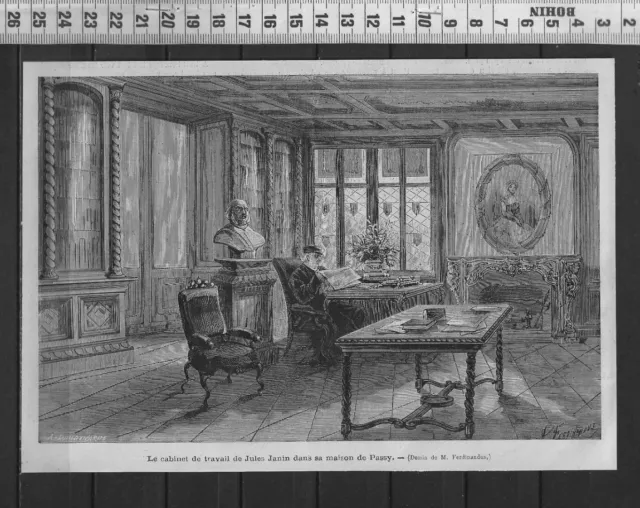 G343 / Gravure 1874 / Le Cabinet De Travail De Jules Janin  A Passy