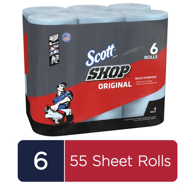Scott Professional Multi-Purpose Shop Towels, 55 Sheets per Roll, 6 Rolls