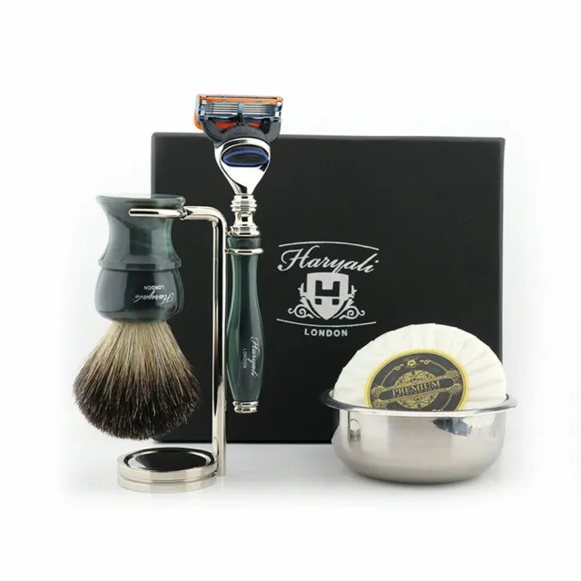 Classic Wet Shaving Gifts Set 5 Edge Razor & Beard Shave Brush with Resin Handle