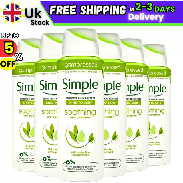 Simple Soothing Anti-perspirant Deodorant Aerosol 125 ml(pack of 6)