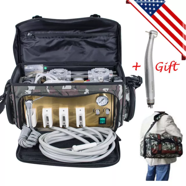 USA Portable Dental Turbine Unit 4 Hole Air Compressor Suction 3 Way Syringe Bag