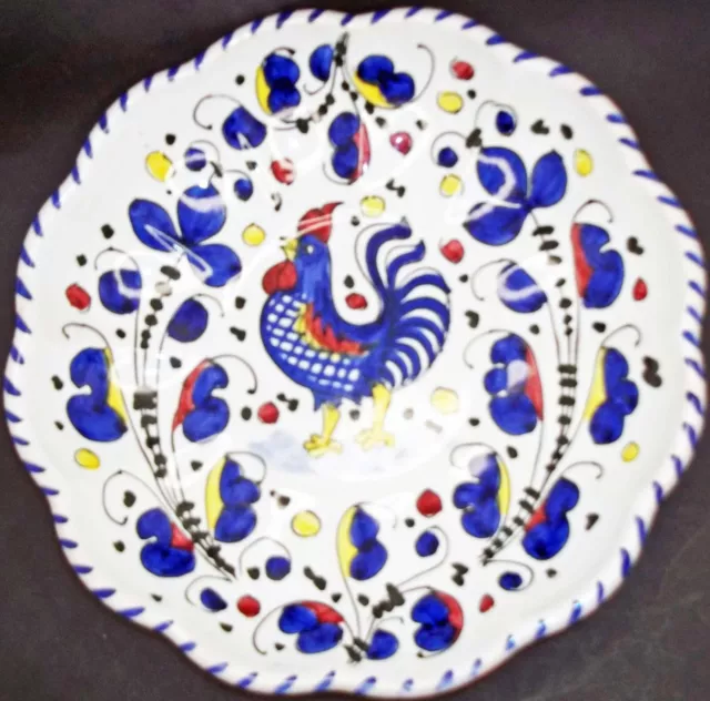 Vintage Deruta Italy Majolica Blue Rooster Salad Plate Scalloped Art Pottery 10"