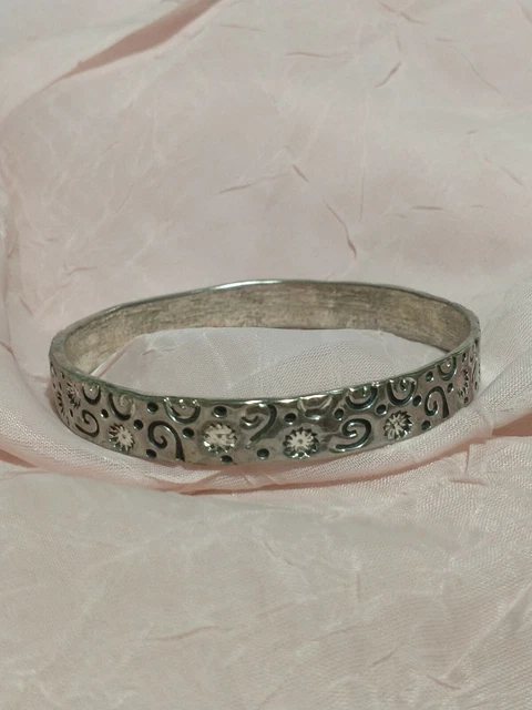 VTG Napier Signed Silver Tone Stamped Floral Bangle Bracelet Embossed Metal