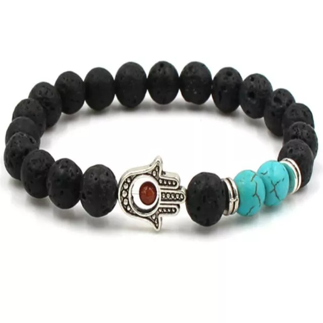 8MM Volcanics Turquoise Mala Bracelet Gemstone 7.5 inches Tibet Silver Lucky