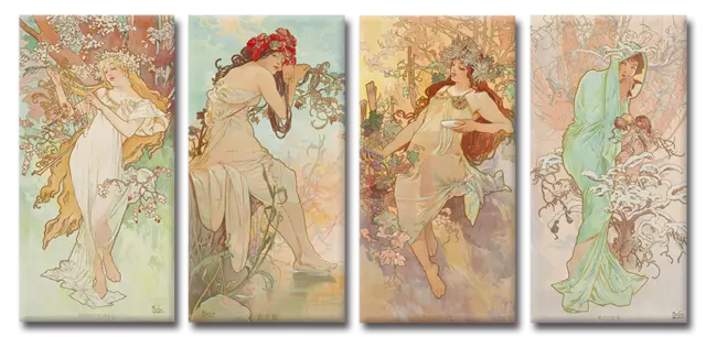 TIME4BILD Alfons Mucha Vier Jahreszeiten Jugendstils 4BILDER LEINWAND GICLEE ART