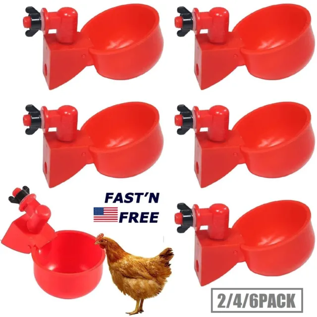 6Pcs Automatic Water Cups Poultry Drinker Waterer Chicken Duck Quail Drinking US