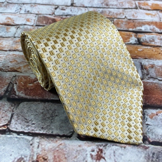 Murano Men's 100% Silk Yellow Golf Blue Square USA Necktie 58.5" Geometric