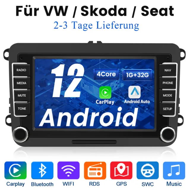 1+32G 7"Android12 Für VW/Skoda/Seat Autoradio RDS DAB SWC Blutooth Carplay WIFI
