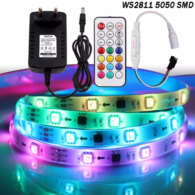 1-5m WS2811 LED Stripe RGB Leiste Streifen 5050 Band Licht Lichterkette Dimmbar