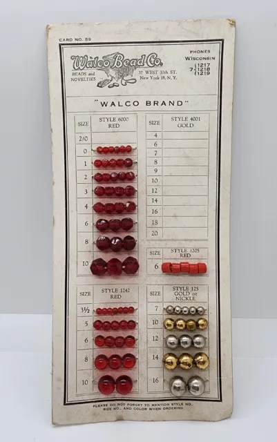 Antique Walco Bead Company Salesman Sample Card Display No. 66 Craft Collect Sew
