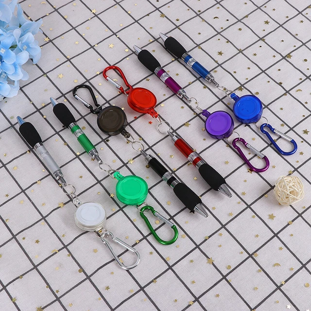 1pc Retractable Badge Reel Pen Belt Clip and Carabiner keychain Ballpoint pen Z0