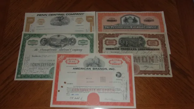 Lot of 5 Different Stock Certificates S19