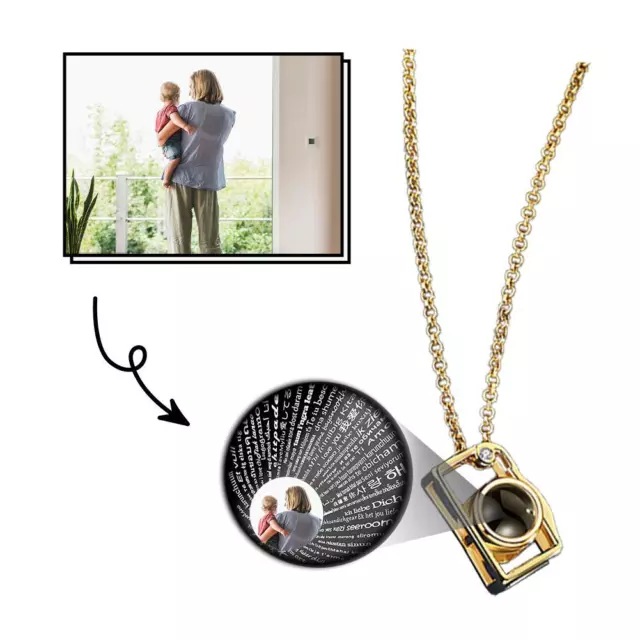 Pendentif forme d'appareil Photo personnalisé collier Projection personnalisé c)