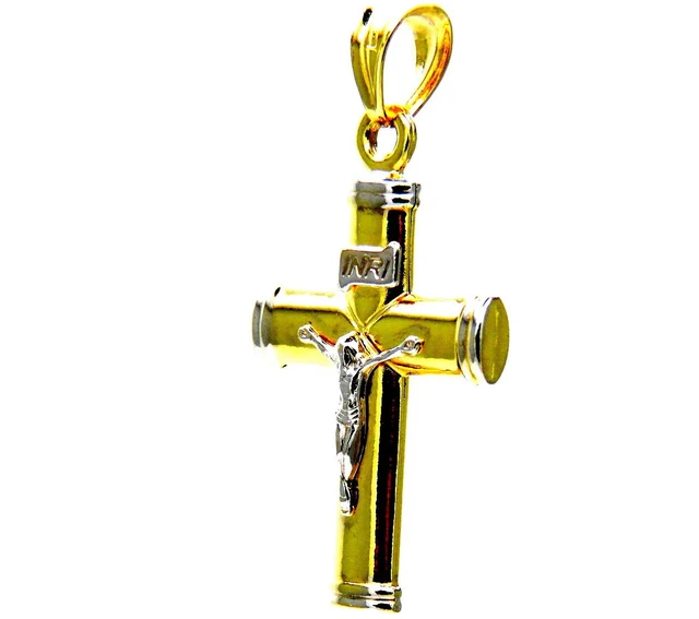 Pendentif Crucifix Croix En Or Jaune Et Blanc 18KT 1,7 Grammes - Neuf Avec étiquettes
