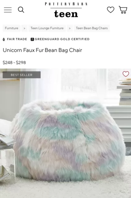 Pottery Barn Teen Unicorn Faux Fur Beanbag Chair Slip Cover LARGE Gift NWT