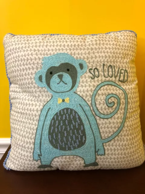 Ganz Midwest-CBK Babycakes So Loved Blue Monkey Accent Pillow Standard 18x18 NWT