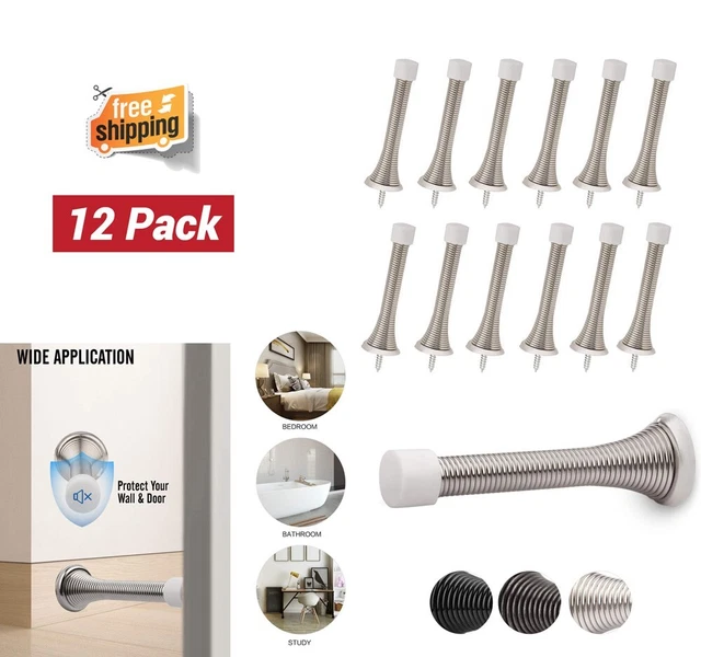 12 Pack Spring Door Stopper with Rubber Bumper Satin Nickel 3-1/8" Flexible Spri