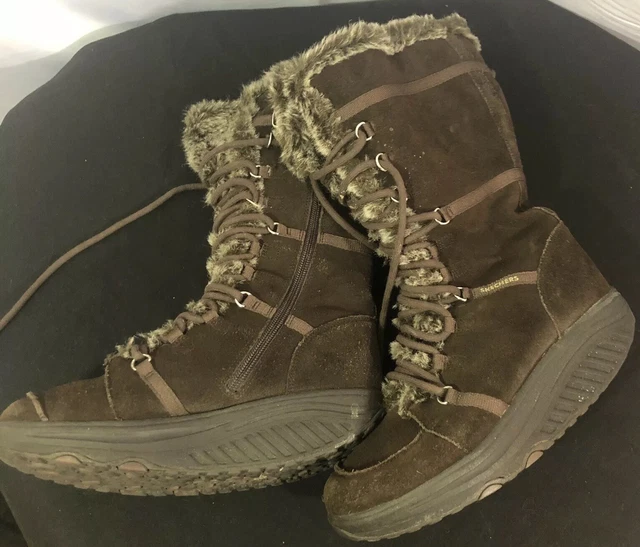 Skechers Sketchers Shape Ups Womens 7.5 Brown Faux Fur Boots SN 11812