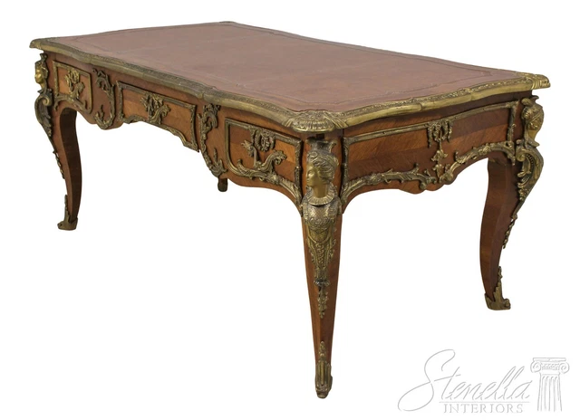 59210EC: French Louis XV Large Bronze Mounted Leather Top Desk