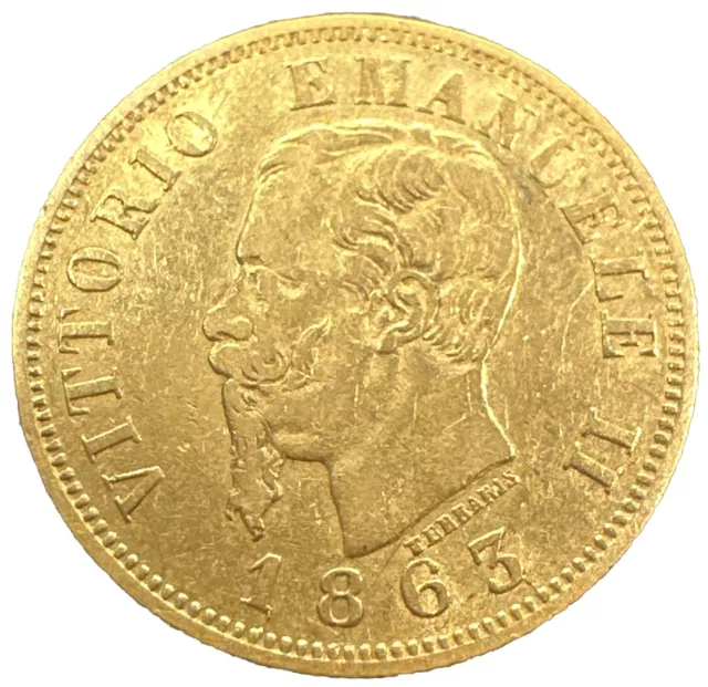 1863 T Bn Gold Italy 10 Lire Vittorio Emanuele Ii Coin