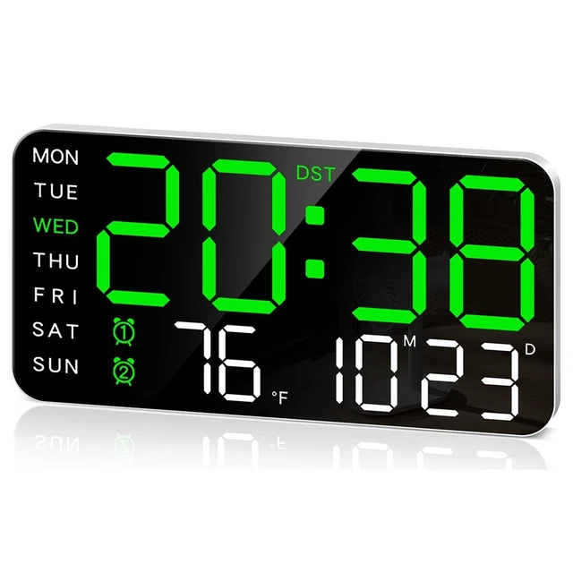 Lafocuse 12 LED Horloge Murale Numérique de Bureau, Grande Horloge Digitale avec Télécommande
