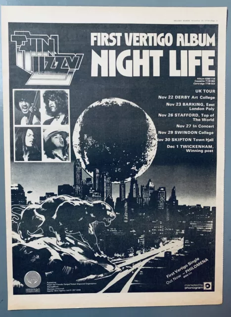 THIN LIZZY 1974 vintage POSTER ADVERT NIGHTLIFE Jim Fitzpatrick PHIL LYNOTT