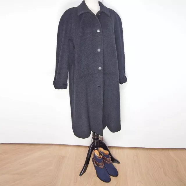 Marina Rinaldi Teddy Bear Coat Bleu Alpaca Mohair Coupe Droite Femmes Taille 19