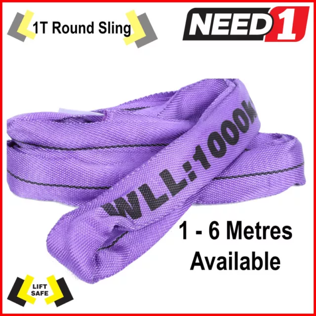 LIFT SAFE - 1T - Round Lifting Slings - 1m to 8m - 100% Polyester - Test cert