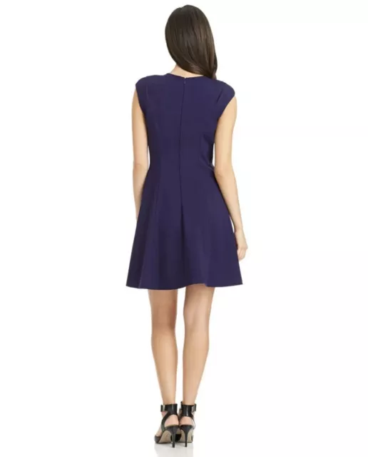 Rebecca Taylor Caley Ponte Fit & Flare Dress Purple Sapphire Size 12 Cap Sleeve 3