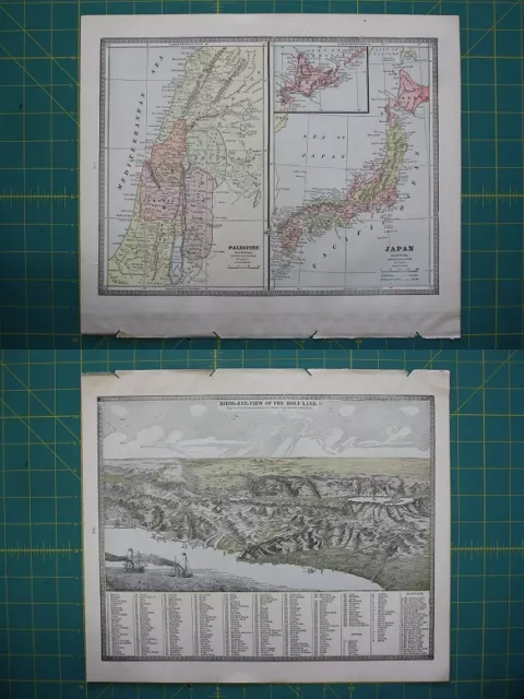 Palestine Japan Vintage Original 1885 Antique Cram's World Atlas Map Crams Lot