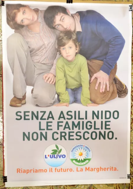 Manifesto Originale Elettorale 2001 La Margherita E L'ulivo Famiglie Asili Nido