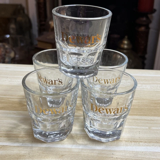 5 Dewars White Label Scotch Whisky Rocks Glasses Octagonal Base bar man 3” Tall