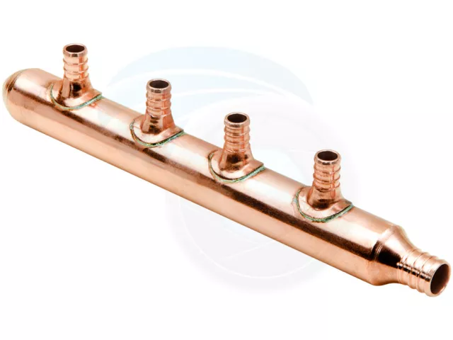 3/4in Inlet 1/2in PEX Water Outlet 4 Branch Ports Closed End Manifold