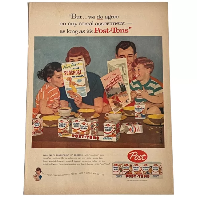 1957 POST-TENS Cereal Assorted Multi Print Ad Dick Sargent Art Nuclear Family