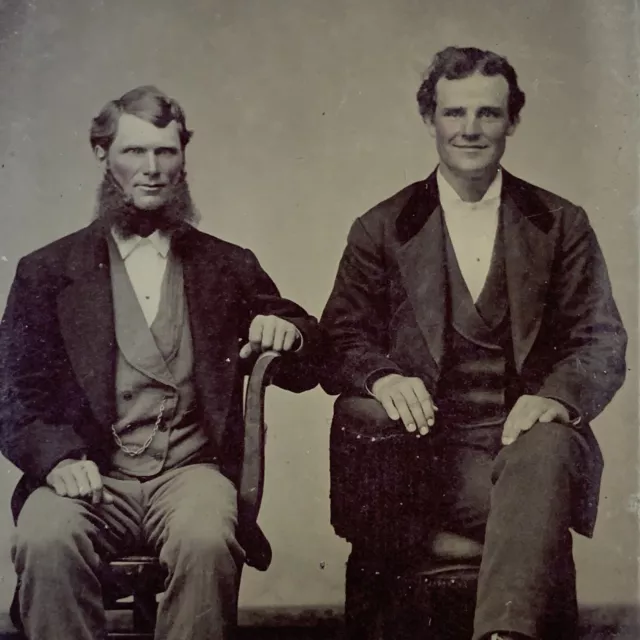 Antique Tintype Photograph Handsome Mutton Chops Young Men Smiling Man