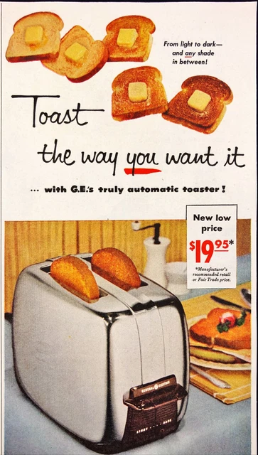 1955 General Electric Truly Automatic Toaster Vintage Print Ad
