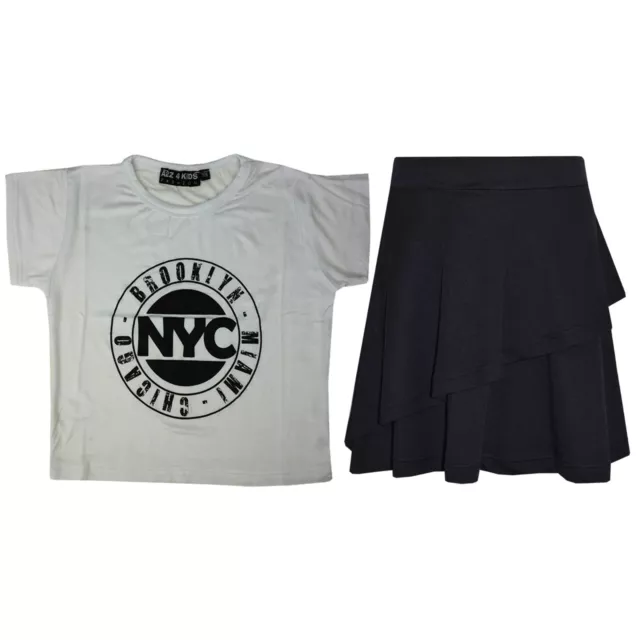 Kids Girls Tops NYC White Crop Top & Double Layer Skater Skirt Set 7-13 Years