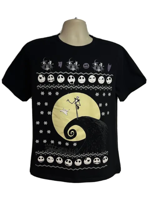 Disney Tim Burton Nightmare Before Christmas Black Graphic T-Shirt Large Stretch