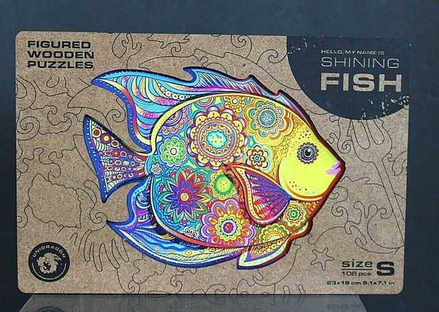 Unidragon Figured Wood Mandela Shining Fish Jigsaw Puzzle 106 Wooden Pieces Box