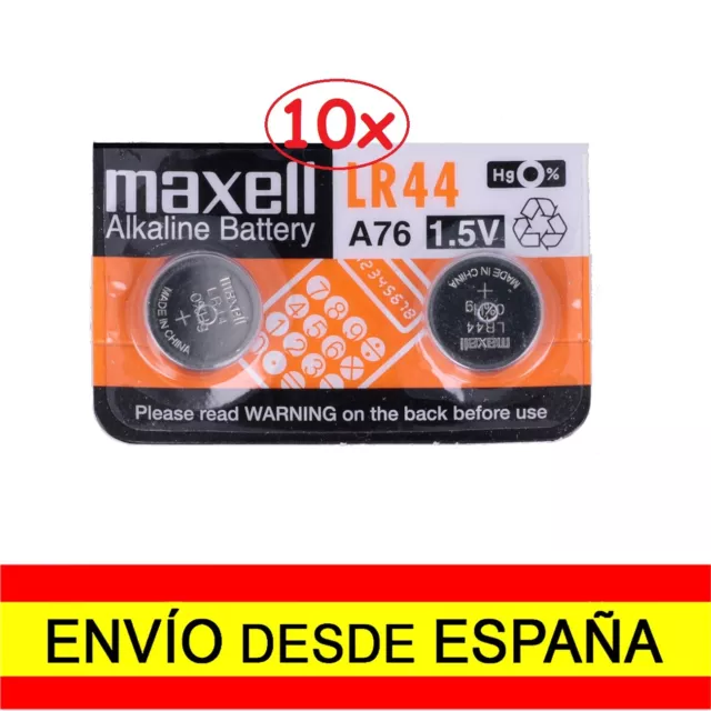 10x Pilas Boton MAXELL LR44 1,5 Voltios Blister Nuevo a2207